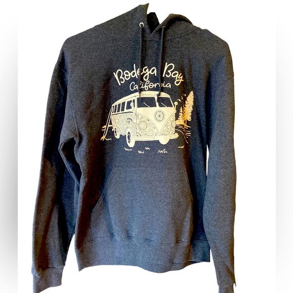 Vintage Bodega Bay CA Volkswagen Bus VW SURF Blue Women’s S Hoodie - Picture 1 of 4